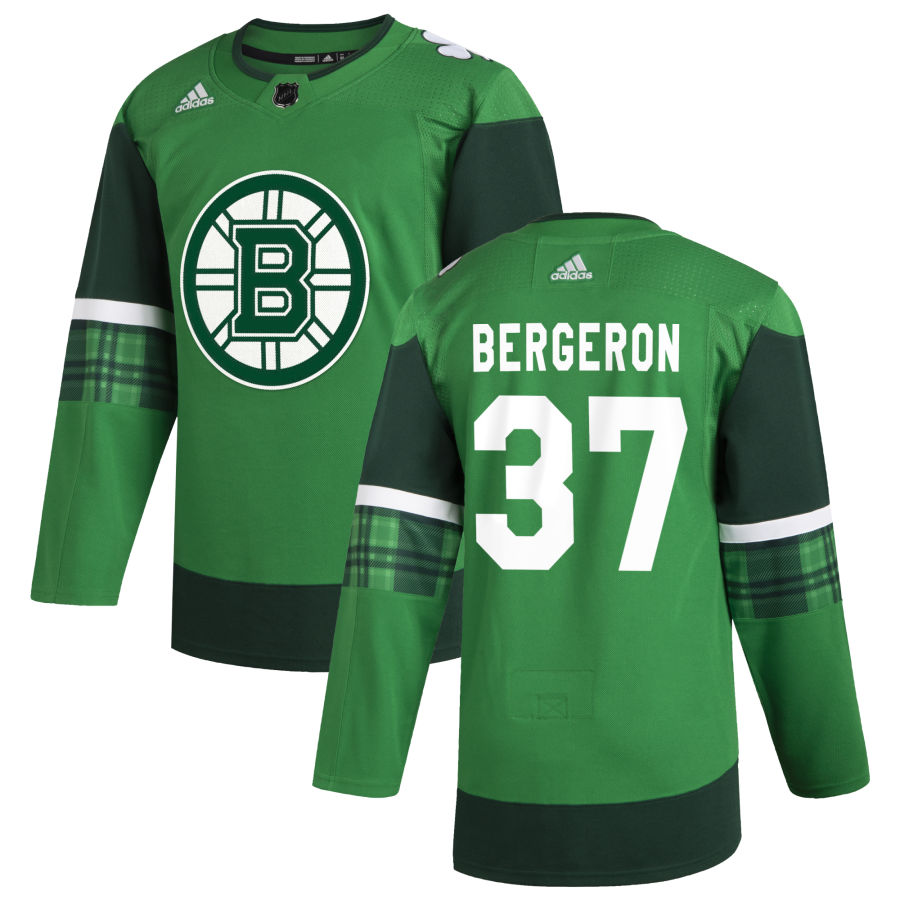 Boston Bruins #37 Patrice Bergeron Men Adidas 2020 St. Patrick Day Stitched NHL Jersey Green